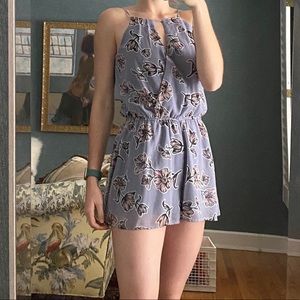 purple and pink floral keyhole romper
